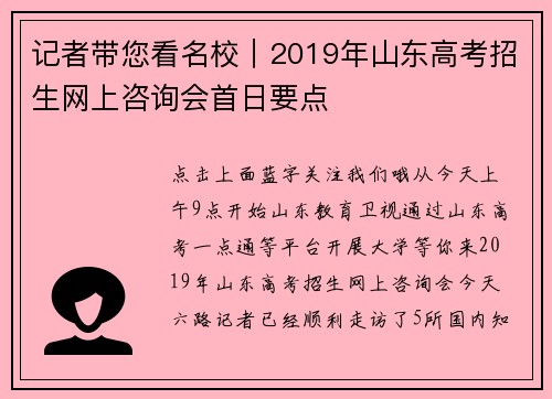 记者带您看名校｜2019年山东高考招生网上咨询会首日要点