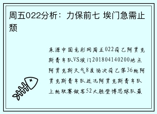 周五022分析：力保前七 埃门急需止颓
